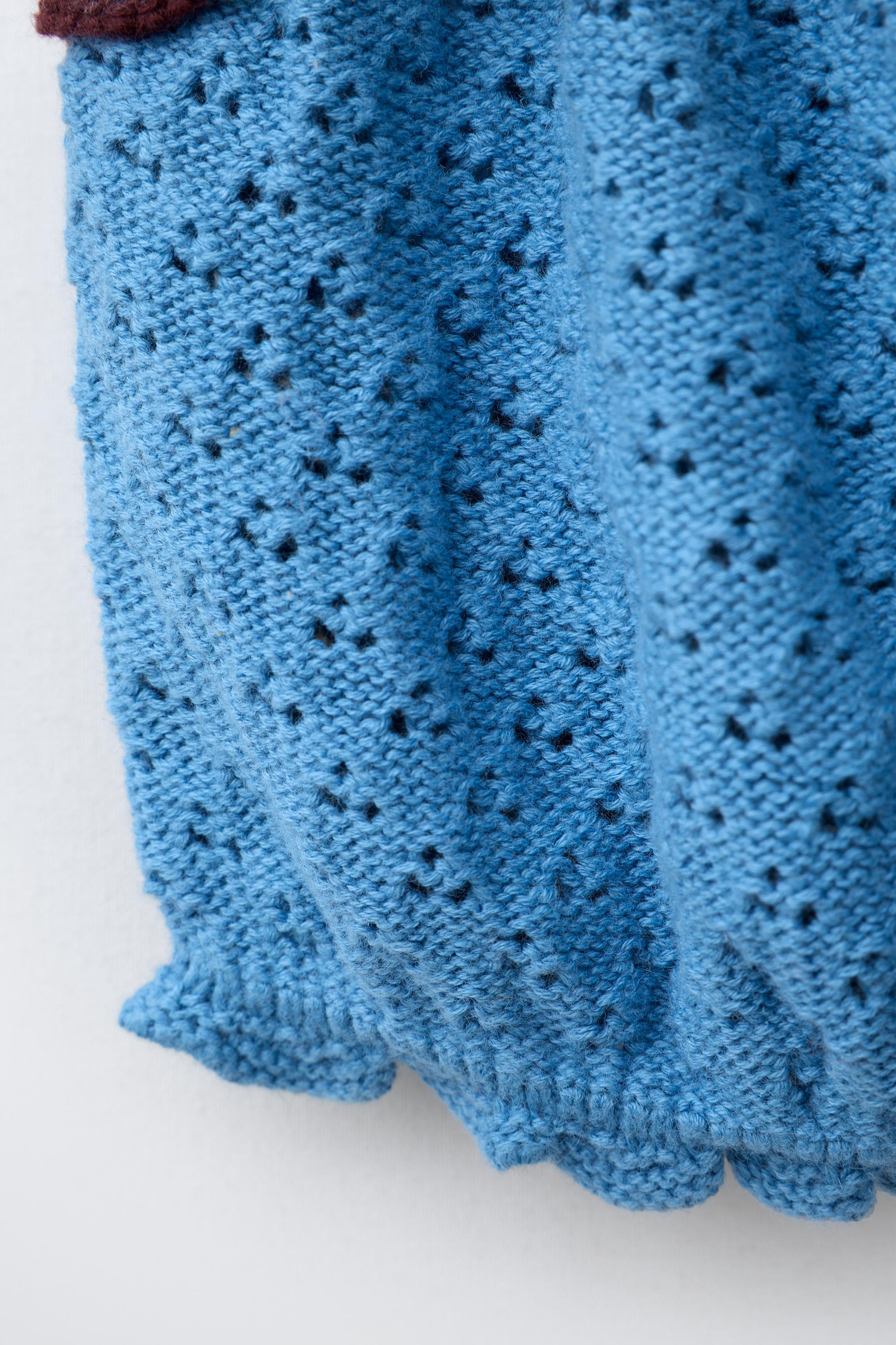 Детские свитеры Zara COTTON LINEN KNIT TOP WITH EMBROIDERY AND RUFFLES — фото 4