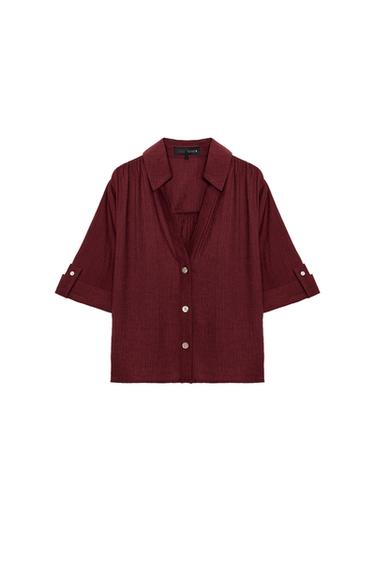 CAMISA TEXTURIZADA COM MANGA DOBRADA - Borgonha da Zara