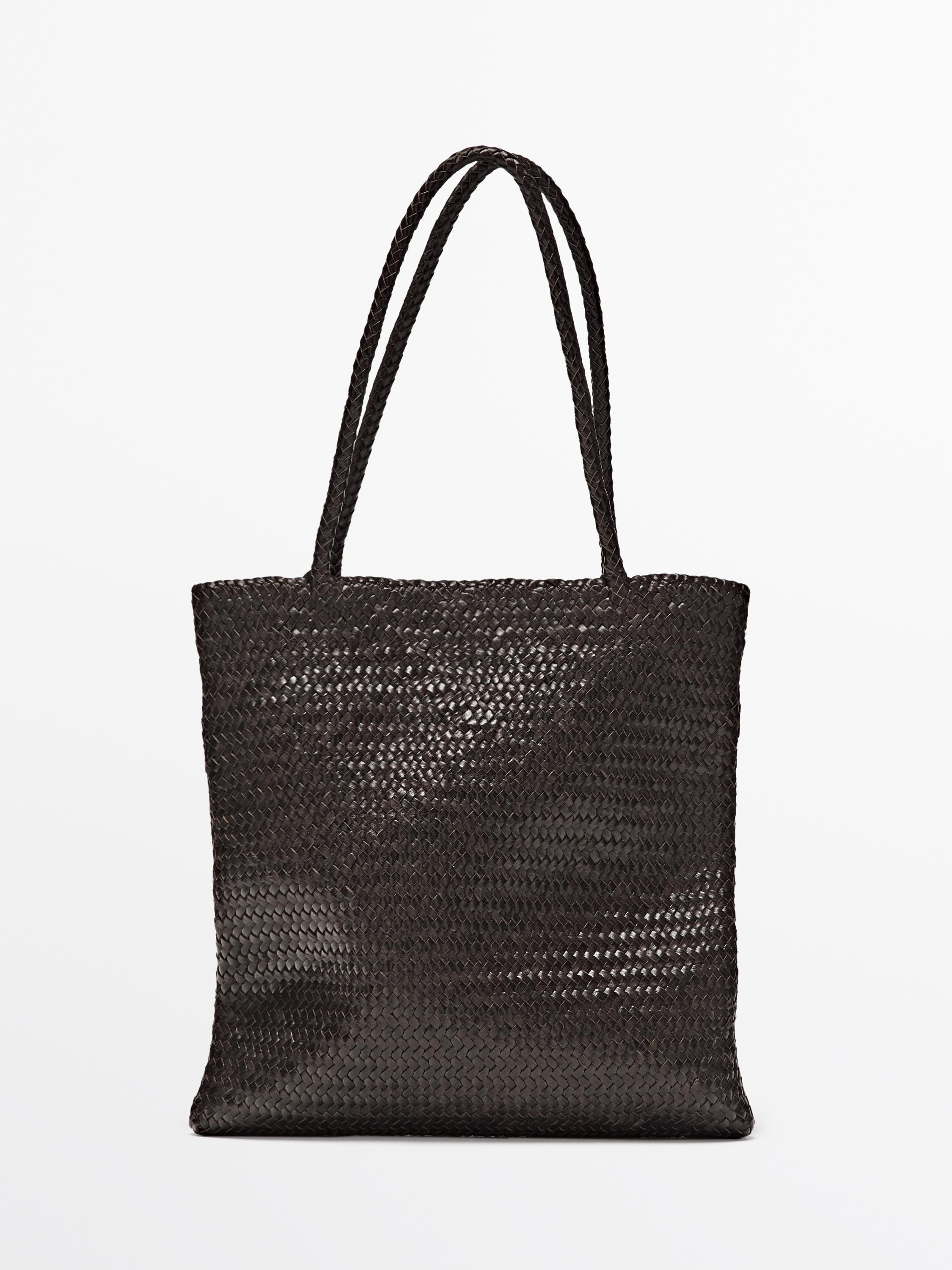 Medium braided nappa leather tote bag - Brown | ZARA Canada