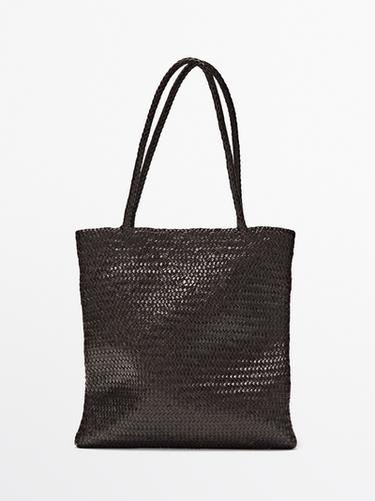 Zara Medium braided nappa leather tote bag - Brown - Image 0