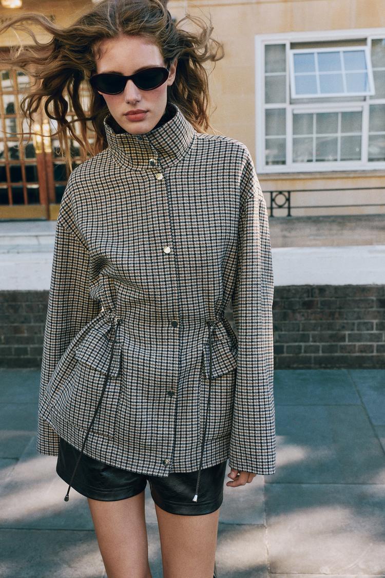 WOOL HOUNDSTOOTH COAT — Gray
