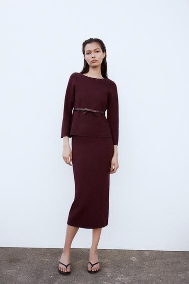 PLAIN KNIT MIDI SKIRT - Burgundy by Zara - Image 0