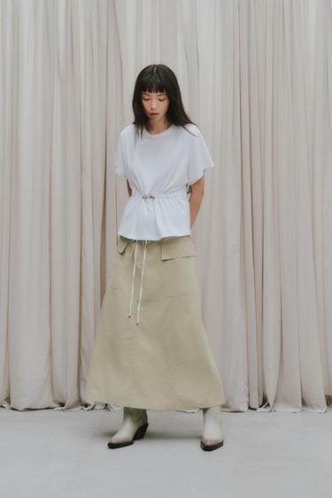 ミディ丈カーゴスカートライトカーキZaraのミディ丈カーゴスカート - ライトカーキ