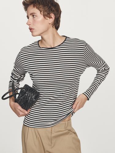 Zara Striped long sleeve T-shirt with contrast detail - Black