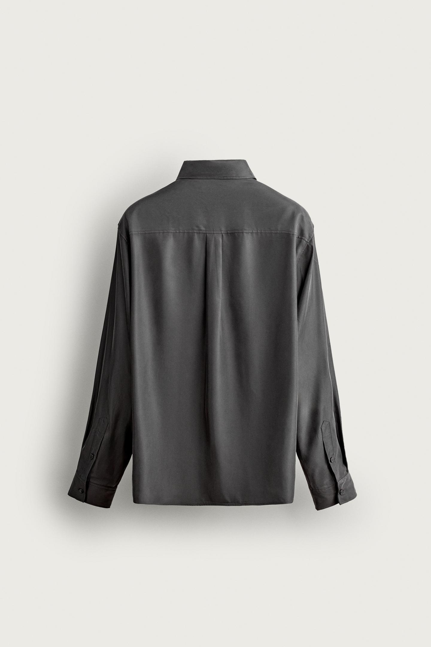 Мужская рубашка Zara Cupro Blend Fluid, цвет: Серый — фото 8