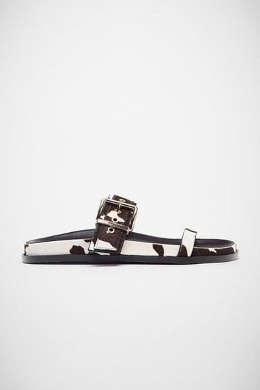 ANIMAL PRINT LEATHER SANDALS - Multicoloured by Zara