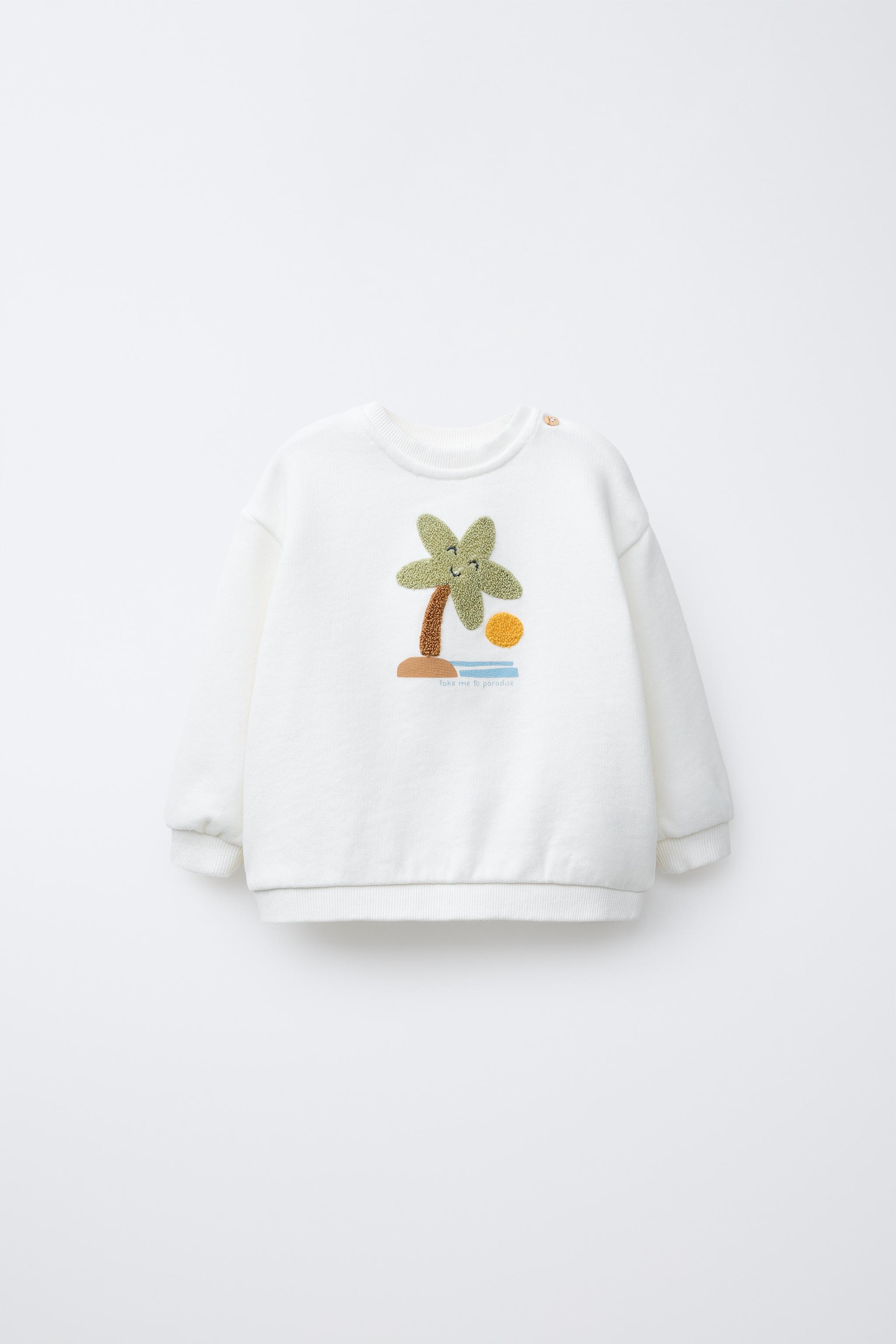 PALM TREE TERRY SWEATSHIRT Oyster-white ZARA New Zealand