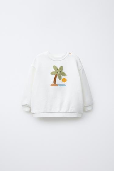 BLUZA Z PALMĄ Z TEKSTURĄ - Złamana biel Zara