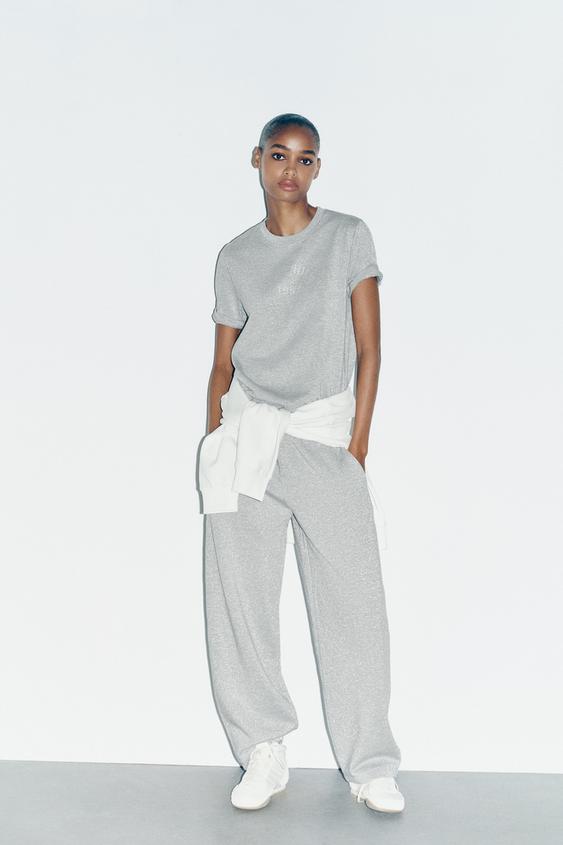 METALLIC THREAD TEXT T-SHIRT