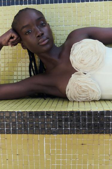 TOP BUSTIER FLEURS - Beige clair de Zara - Image 0