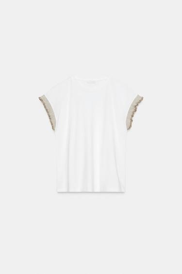 T-SHIRT VOLANT FIL MÉTALLISÉ - Blanc de Zara - Image 4