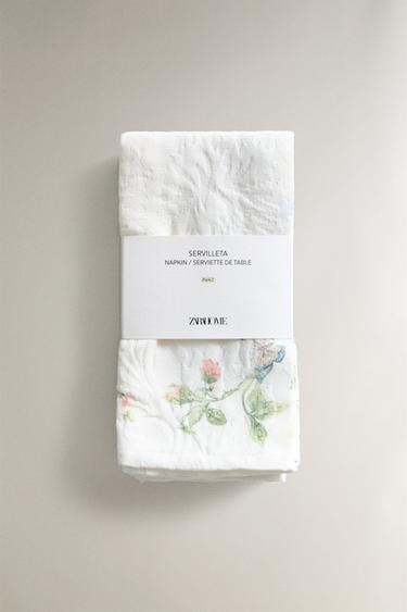 FLORAL PRINT AND JACQUARD NAPKIN - Greenish by Zara - Image 4