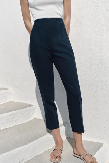 HIGH-WAIST TROUSERS - Navy blue by Zara