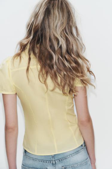 TOP EN POPELINE À NŒUD - Jaune clair de Zara - Image 5