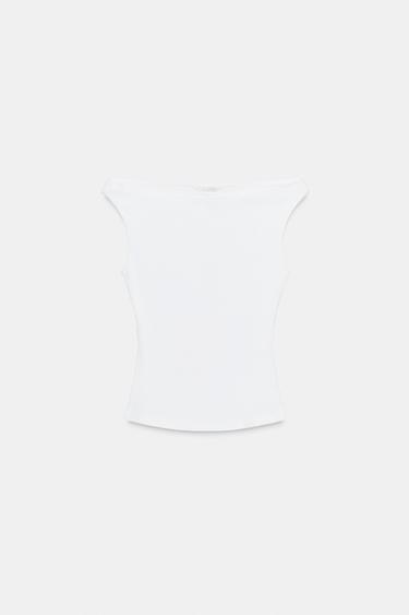 COLD SHOULDER RIBBED T-SHIRT - White by Zara