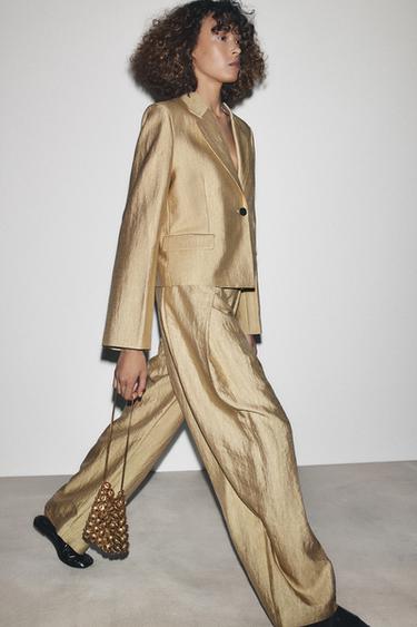 METALLIC PLEATED TROUSERS ZW COLLECTION - Golden by Zara