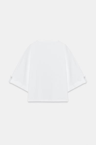 T-SHIRT ASYMÉTRIQUE BOUTON - Blanc de Zara - Image 6