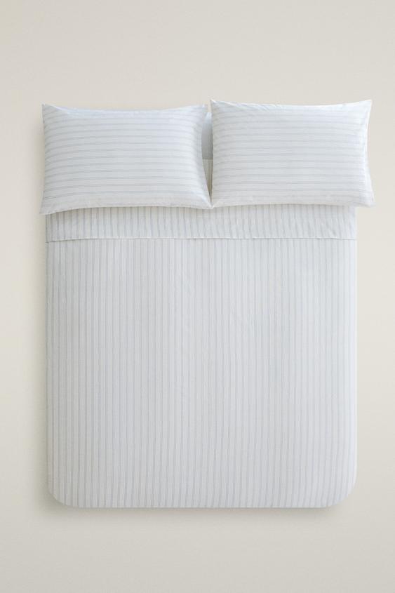 COTTON DUVET COVER WITH DOUBLE STRIPES - أبيض مكسور الخاص بـ Zara - صورة 0