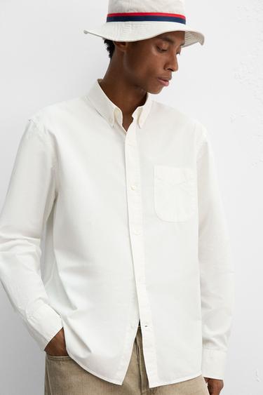 CHEMISE REGULAR FIT À POCHE - Blanc de Zara - Image 4