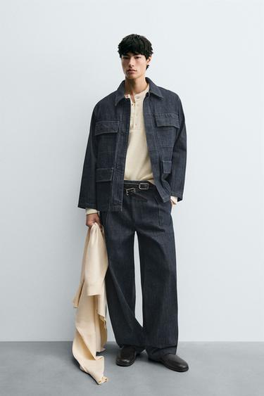 Zara 桶型丹寧休閒褲 - 靛青色