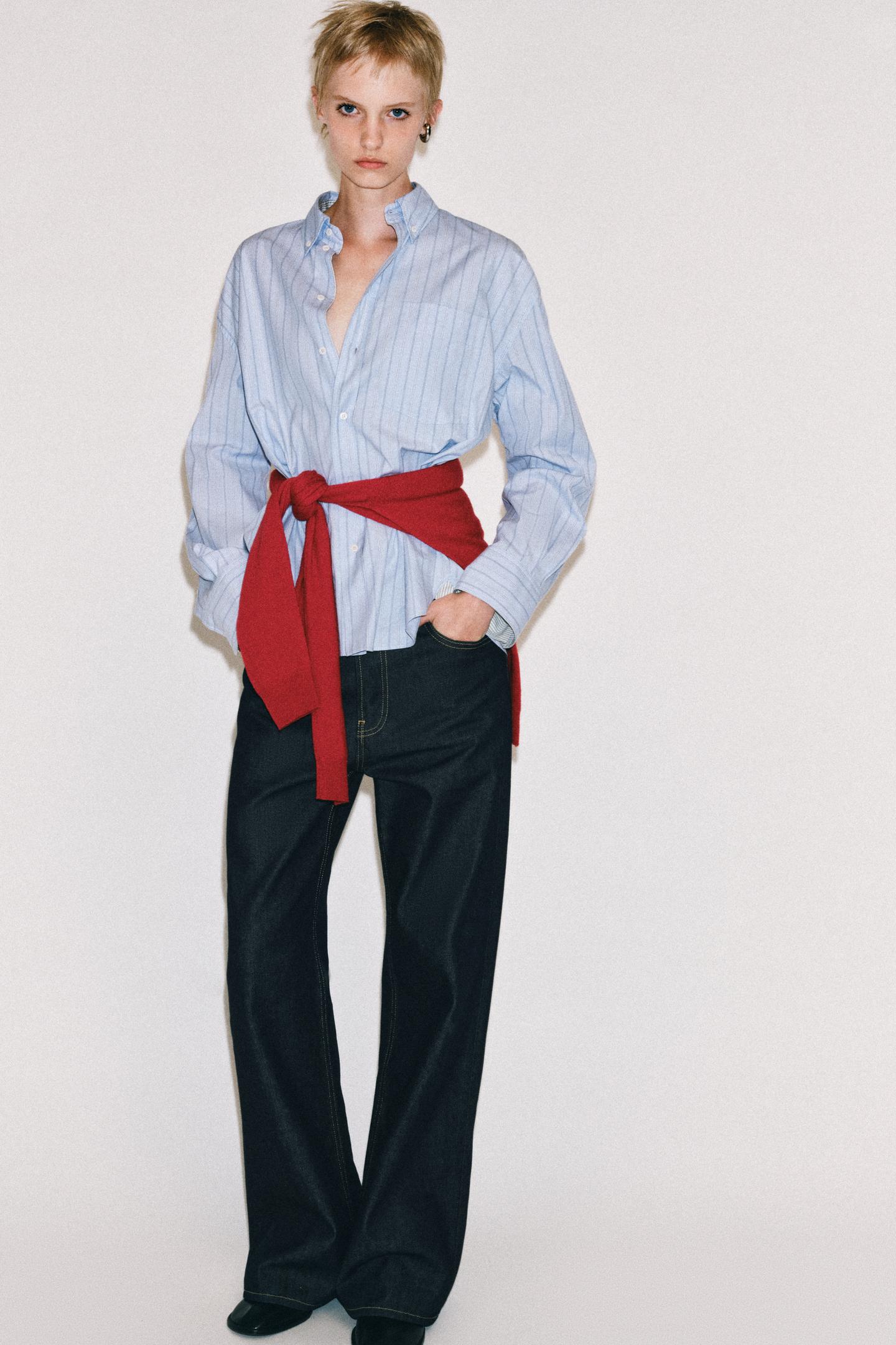 Женская рубашка Zara Striped Oxford Shirt ZW Collection, цвет: Небесно-голубой