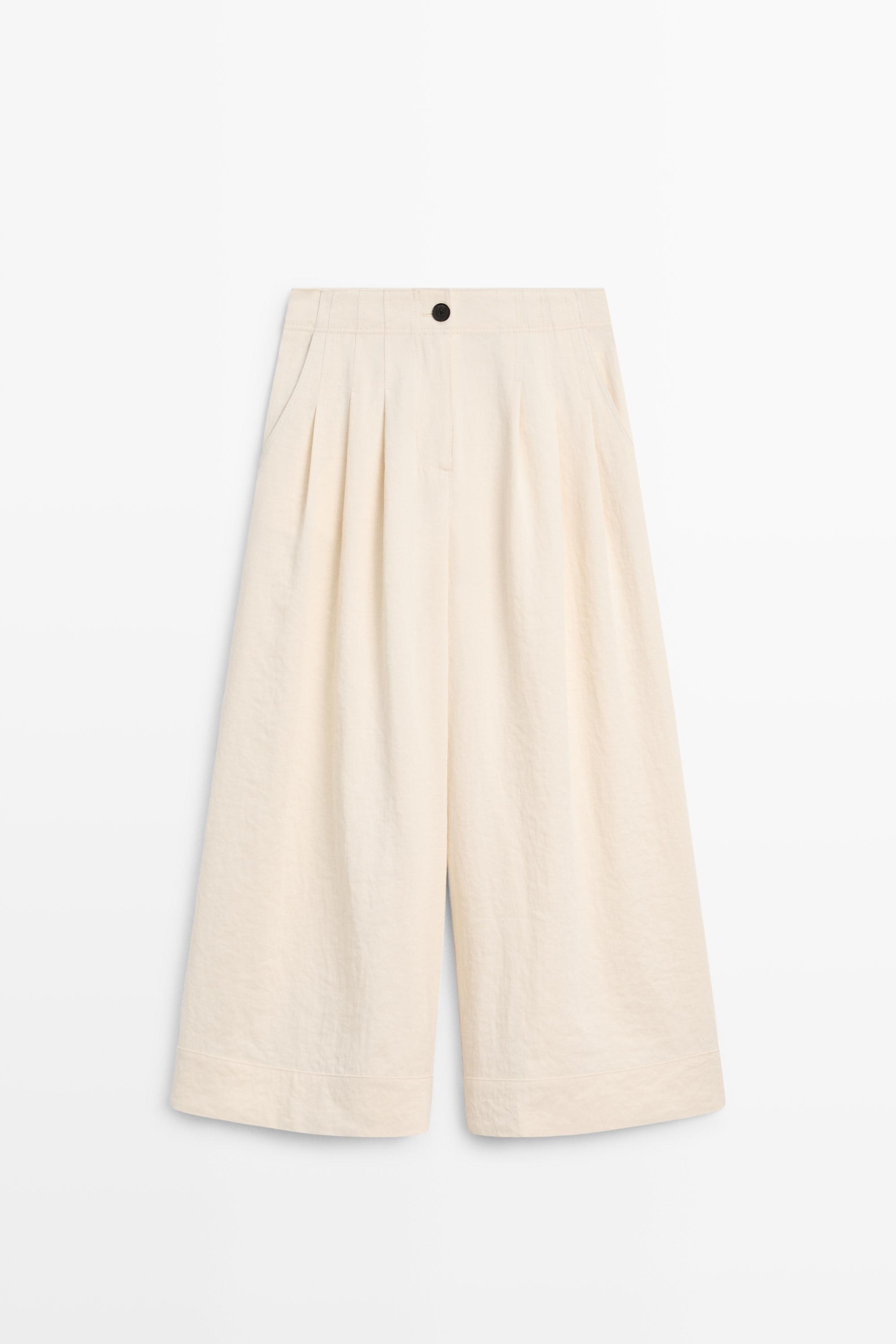 Wide-leg cropped pants - Ecru | ZARA United States