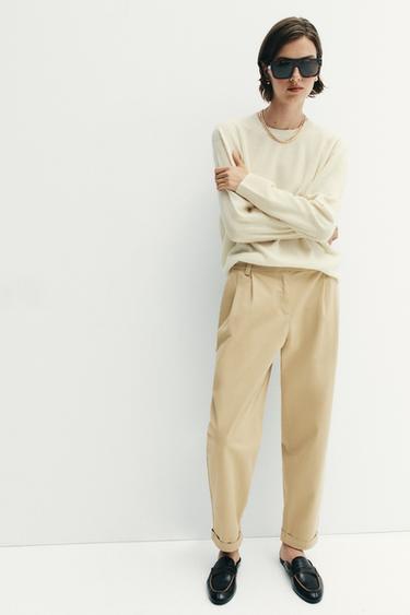 Zara CUFFED CHINO PANTS - Light camel