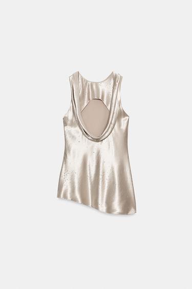 TOP SATINÉ À BRILLANTS - Cave de Zara - Image 4