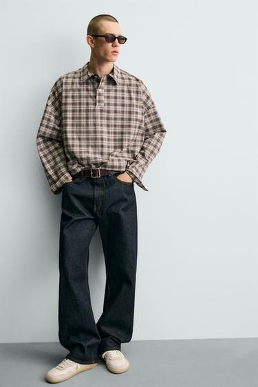 BOXY FIT CHECK POLO SHIRT - Brown / Ecru by Zara - Image 5