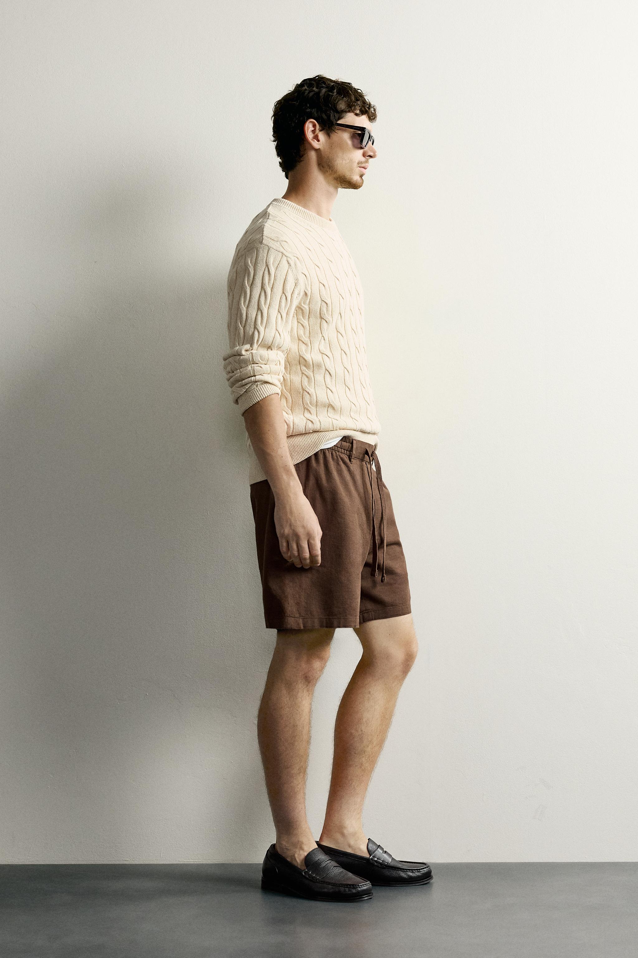 Мужские шорты Zara COTTON-LINEN RELAXED FIT SHORTS — фото 4