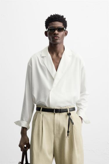 Zara RELAXED FIT SATIN EFFECT SHIRT - White