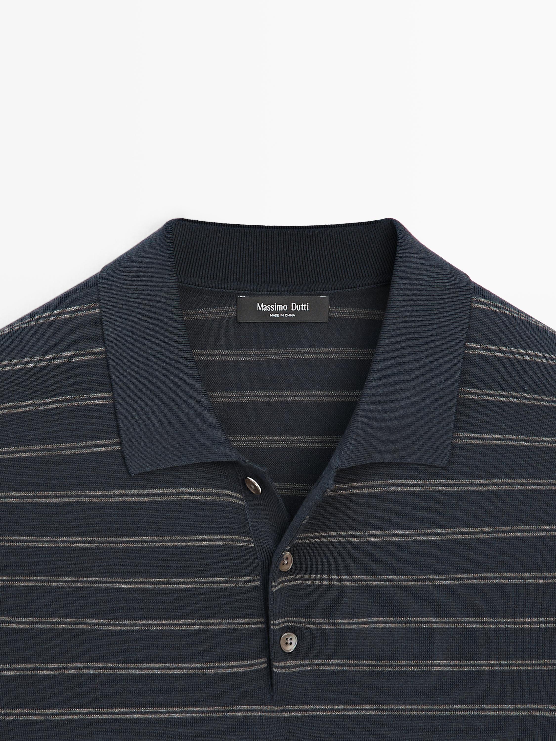 Cotton blend knit polo shirt with striped detail