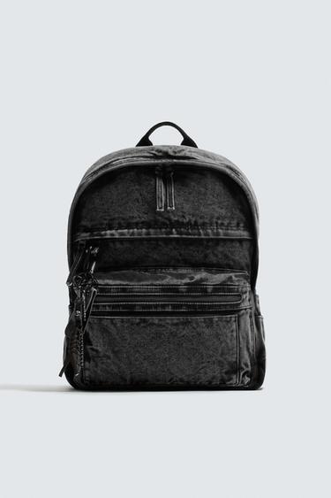 WASHED-EFFECT DENIM BACKPACK - Black by Zara
