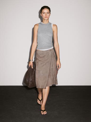 Zara Suede leather wrap midi skirt - Black gold - Image 0