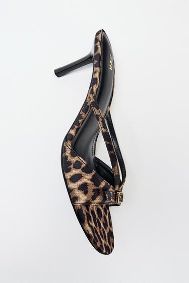 Zara PRINTED HEELED SANDALS - Leopard