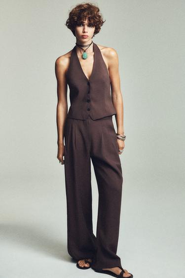 Zara PALAZZO PANTS - Eggplant