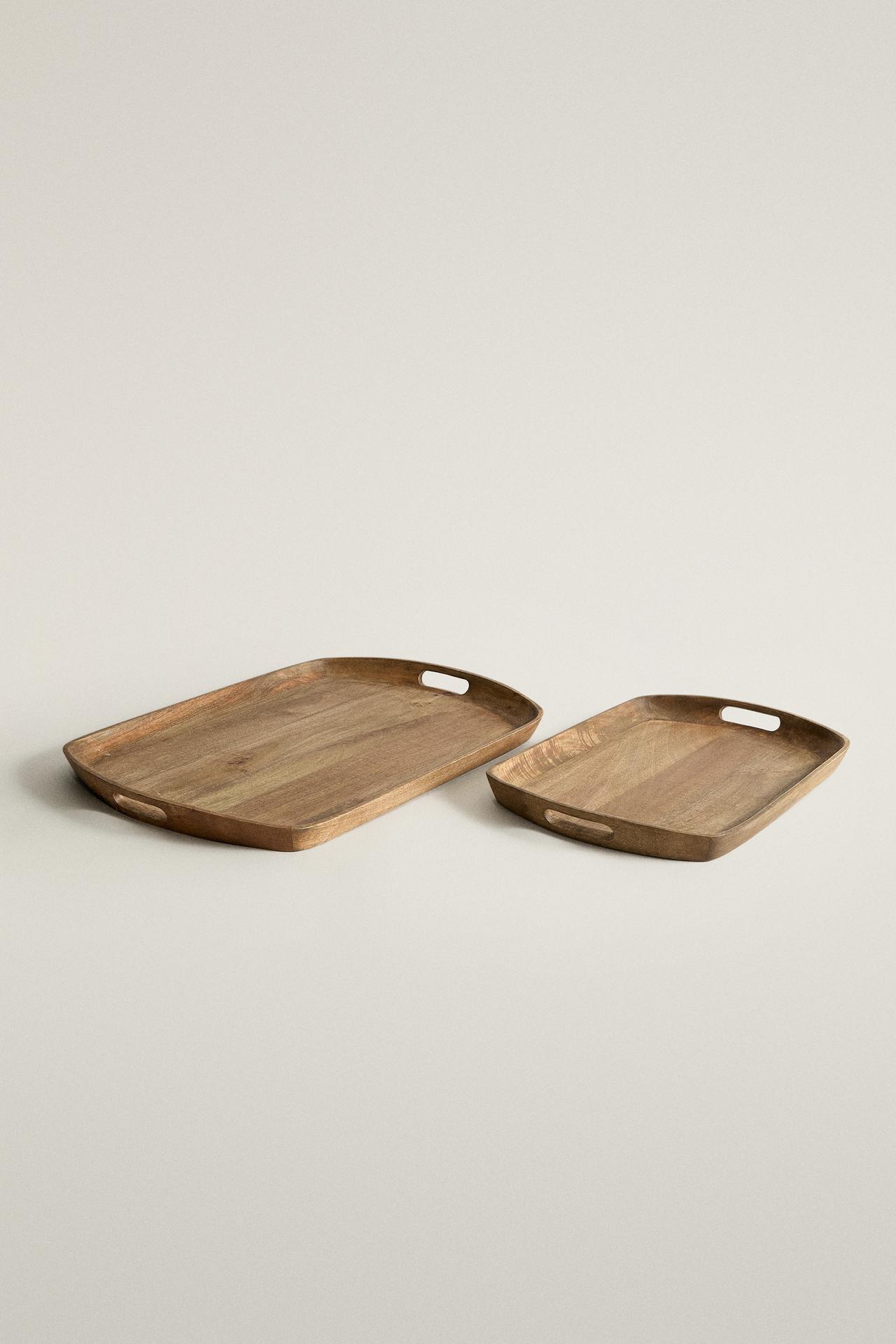 WOODEN TRAY WITH HANDLES — Light beige