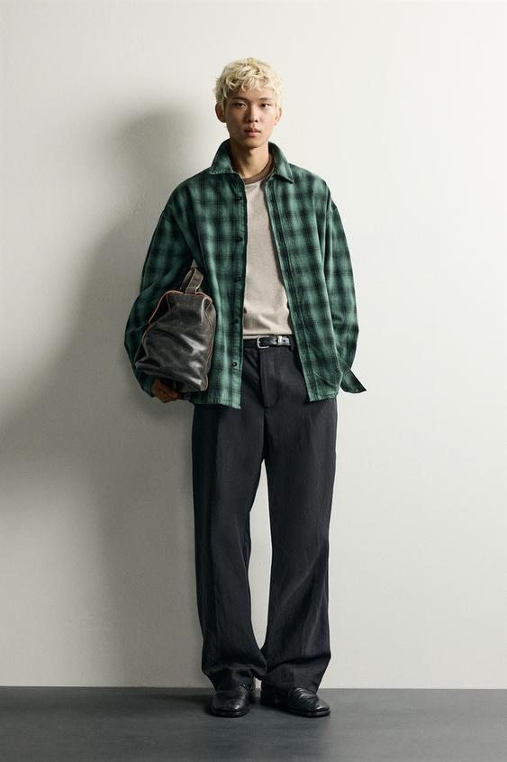 RELAXED FIT CHECK SHIRT - Dark green by Zara - Image 0