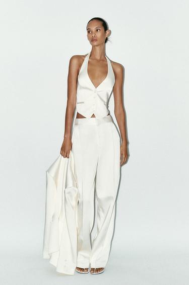 Zara OPEN BACK SATIN VEST TOP - Oyster-white - Image 0
