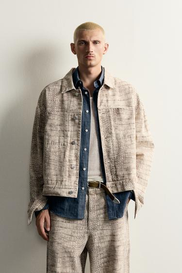 Zara ANIMAL PRINT RELAXED FIT JACKET - Snake