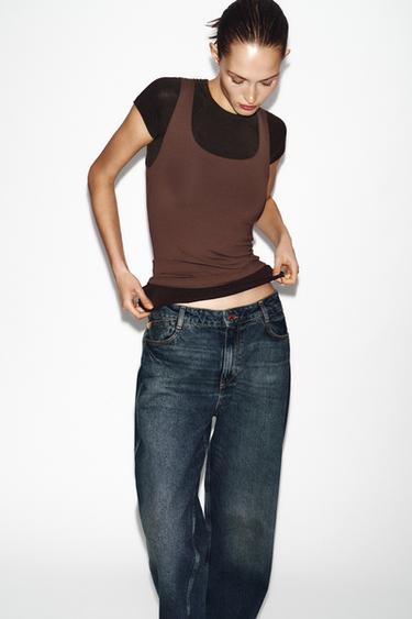 ФУТБОЛКА ИЗ ПОЛИАМИДА НА ШИРОКИХ БРЕТЕЛЯХ — ШОКОЛАДНЫЙ от Zara