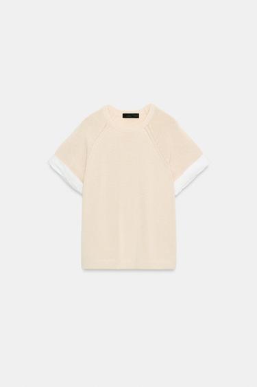 PULL EN MAILLE À MANCHES REVERS BIMATIÈRE - Écru de Zara - Image 7