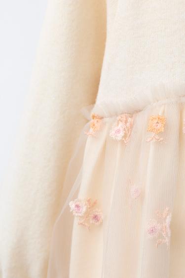 ROBE SOFT BIMATIÈRE AVEC TULLE ET FLEURS - Écru de Zara - Image 3