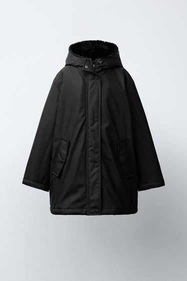 WATER-REPELLENT RUBBERISED FAUX FUR JACKET - Black by Zara