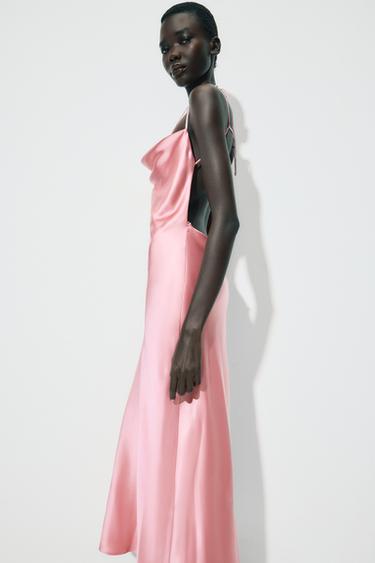 SATIN DRESS WITH COWL NECKLINE - Dark pink by Zara