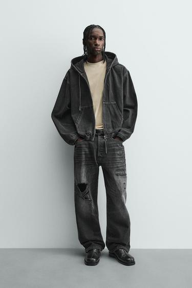 JAQUETA LAVADA COM CAPUZ - Carvão da Zara