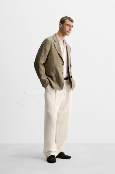 LIMITED EDITION 100% LINEN SUIT BLAZER - camel by Zara - Image 3