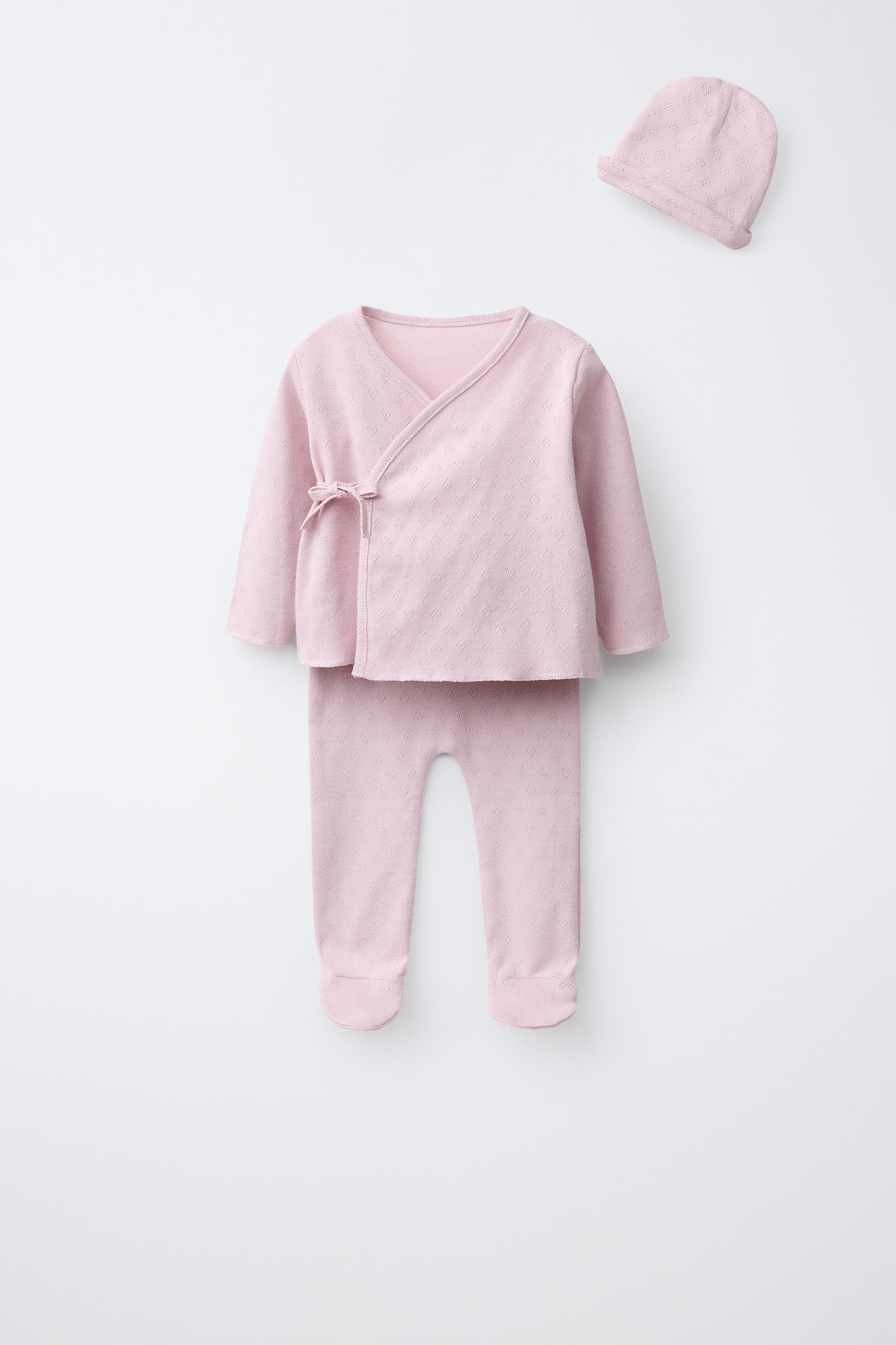 POINTELLE NEWBORN SET AND POUCH — Pink