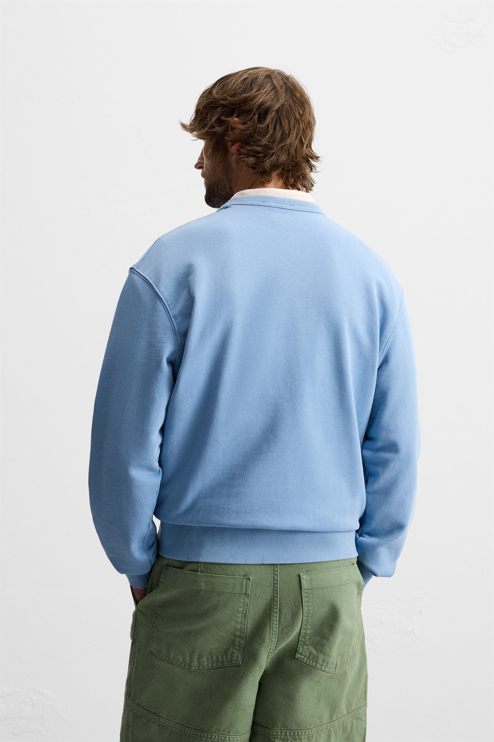 【ZARA】ウォッシュドクルーネックスウェットシャツ1887/404/428 ウォッシュドクルーネックスウェットシャツ - ウォッシュブルー