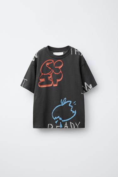 CAMISETA ESTAMPADA GRAFFITI - Gris antracita de Zara